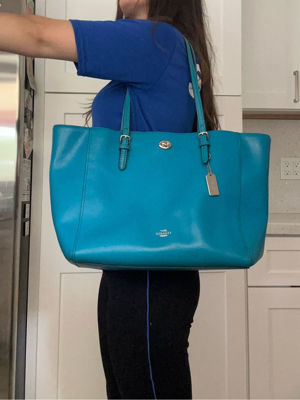 Coach Teal Leather Tote Bag - Picture 9 of 9